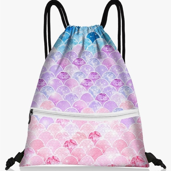 Drawstring Backpack Beach Swim Bag for Kids Draw String Mermaid Cinch Bag. - Picture 1 of 5